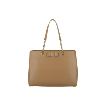 FERRAGAMO Vara Leather Tote Bag, Shopping Bag, Handbag Women's Camel