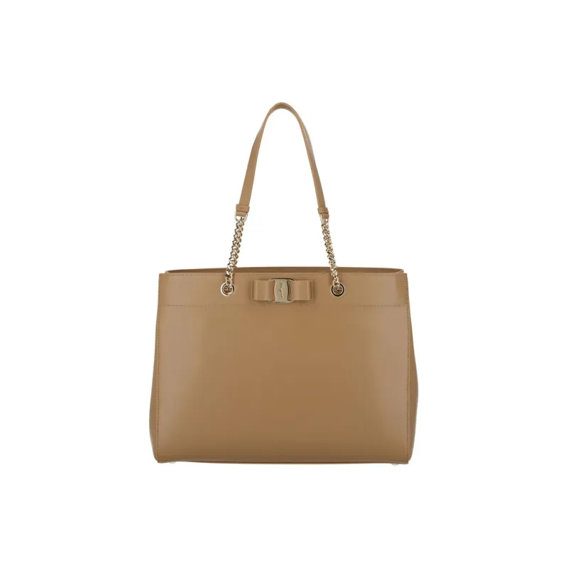 FERRAGAMO Vara Leather Tote Bag, Shopping Bag, Handbag Women's Camel-0