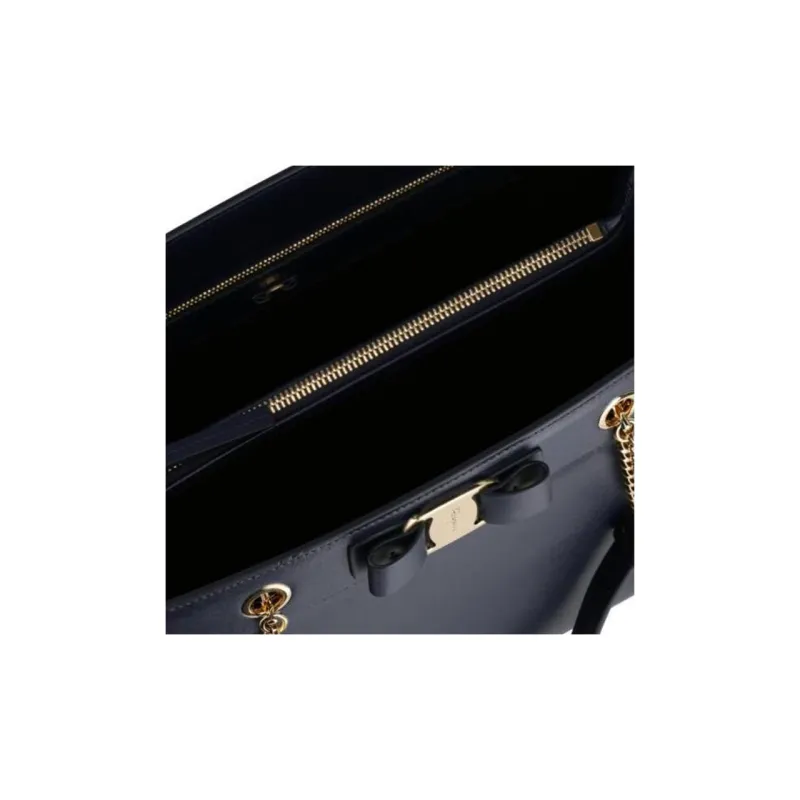 Ferragamo Vara Bow Smooth Leather Tote Navy-4