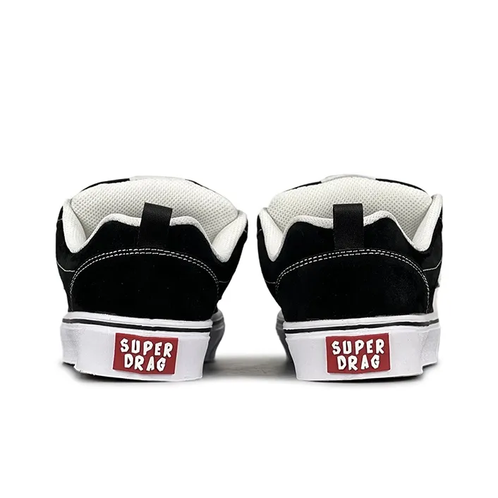 LuzaoT SUPER DRAG Wear Resistant Low Top Skateboard Shoes Unisex Black White-4