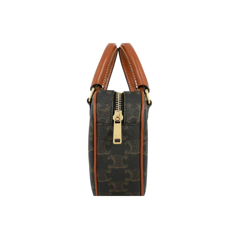 CELINE Triomphe Canvas With Calfskin Shoulder Bag, Crossbody Bag, Handbag Medium Size Women's Tawny-6