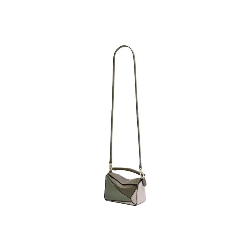 LOEWE Puzzle Calfskin Geometric Bag Puzzle Bag Handbag Shoulder Bag Crossbody Bag Mini Women's Green/Light Oatmeal-3