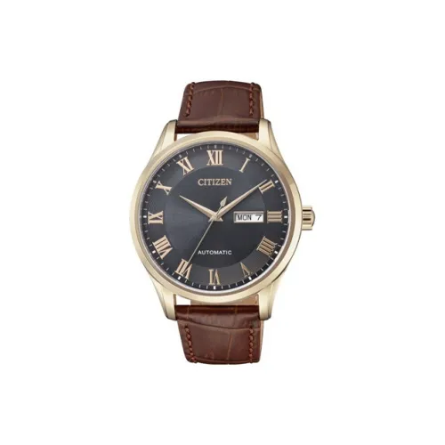 CITIZEN Mechanical Movement Cowhide Strap Watch 41.4mm Men's Watches Black Dial