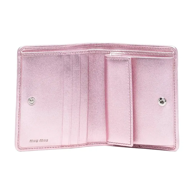 MIU MIU Matelassé Embossed Calfskin Wallet Women's Pink-2