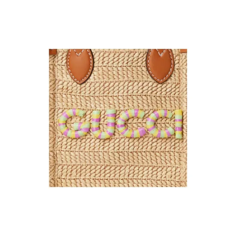 GUCCI Raffia Blend Viscose Shoulder Bag Crossbody Bag Handbag Extra Mini Women's Light Yellow & Multicolor-7