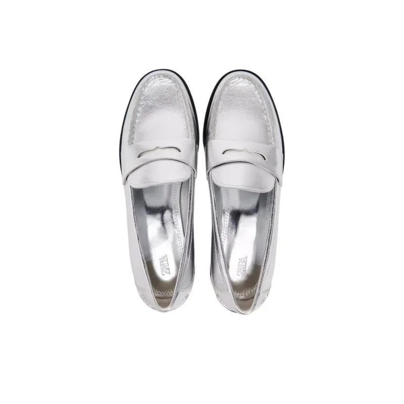 ZARA Loafers Women's Silver-4