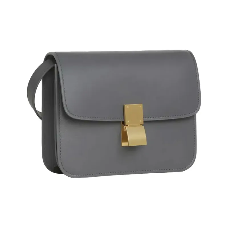 CELINE Classic Bo Polished Cow Leather Square Bag Crossbody Bag Shoulder Bag Women's Light Charcoal Gray-1