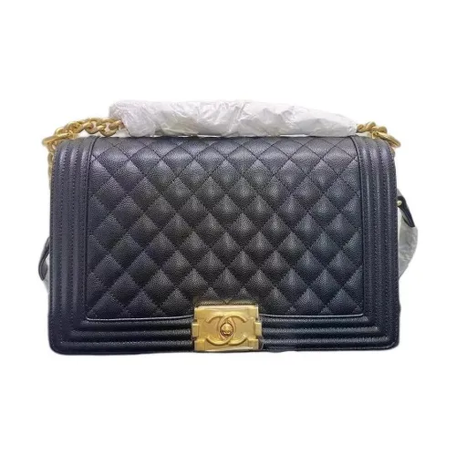 CHANEL LEBOY Grained Cow Leather Shoulder Bag Crossbody Bag Large Size Women's Black