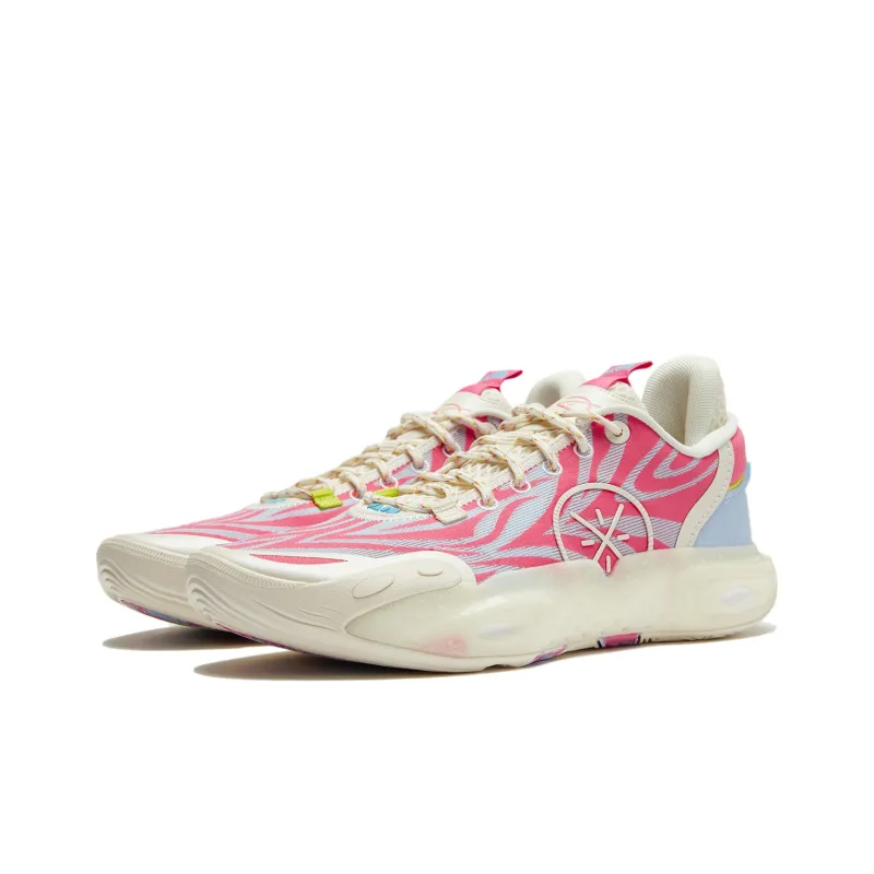 LiNing All City 12 Cushioning Anti Slip Wear Resistant Breathability Low Top Basketball Shoes Men's Pink Blue-3