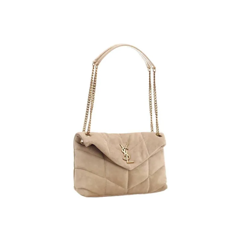 SAINT LAURENT PUFFER Suede Crossbody Bag Shoulder Bag Women's Beige-1