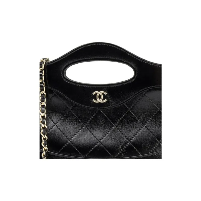 CHANEL Bright Cow Leather Shoulder Bag, Crossbody Bag, Handbag Mini Women's Black-5
