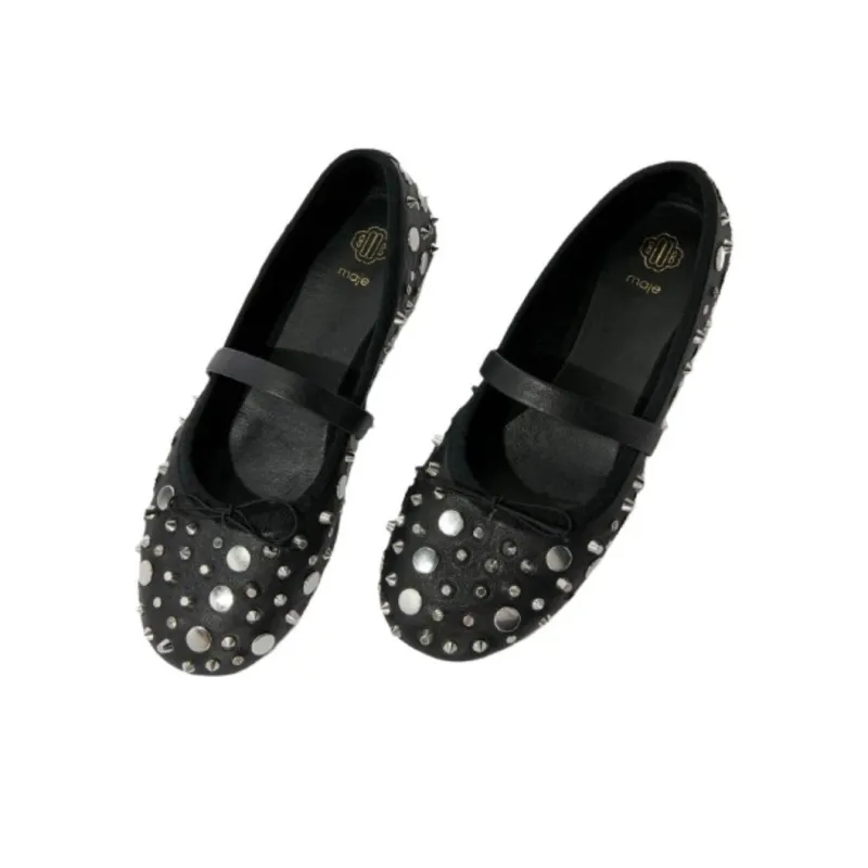 Maje Studded Leather Ballerina Shoes Women's-3