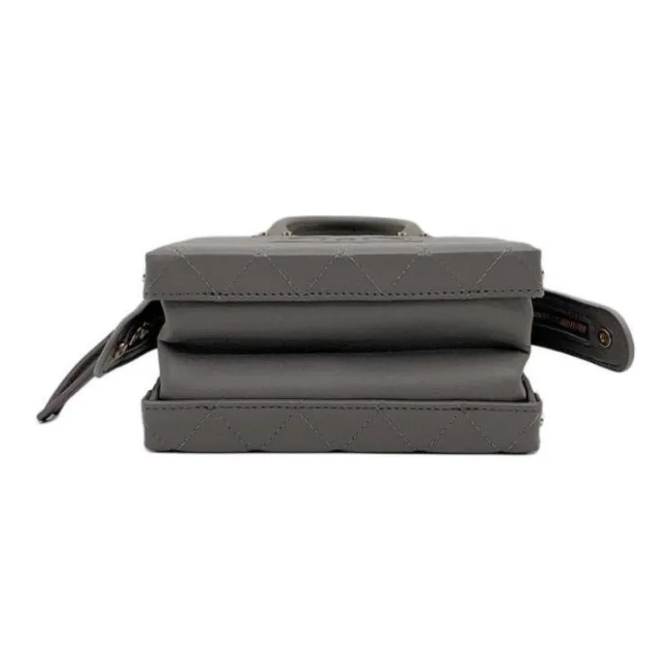 CHANEL Cow Leather Makeup Bag Briefcase Handbag Trumpets Women's Gray-3