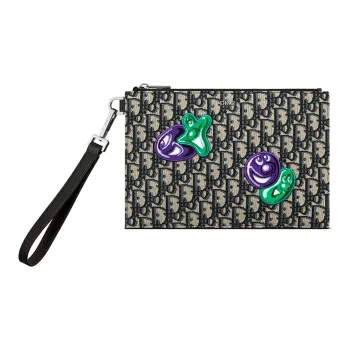 DIOR Cow Leather Clutch Men's Black Beige