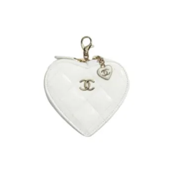 CHANEL Lambskin Heart Shaped Bag, Shoulder Bag, Crossbody Bag, Coin Purse Women's White