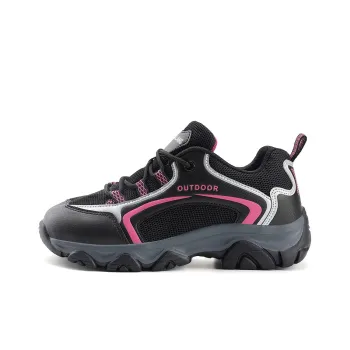 GESENLANG Cushioning Anti Slip Wear Resistant Breathability Low Top Trekking Shoes Women's Black Rose Red
