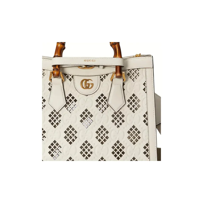 GUCCI Diana Leather Tote Bag Shopping Bag Shoulder Bag Crossbody Bag Handbag Small Size Women's Ecru-9