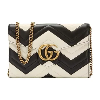 GUCCI GG Marmont Leather Shoulder Bag Crossbody Bag Small Size Women's Black White