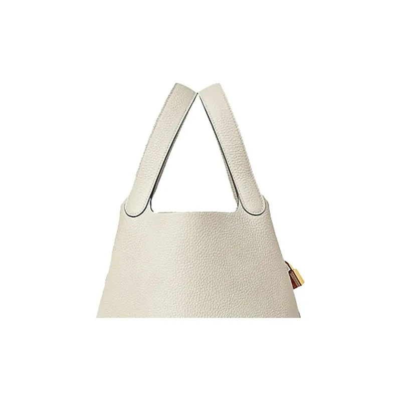 HERMES Picotin Lock Calfskin Bucket Bag Basket Bag Handbag Women's 10 Craie Milkshake White-3