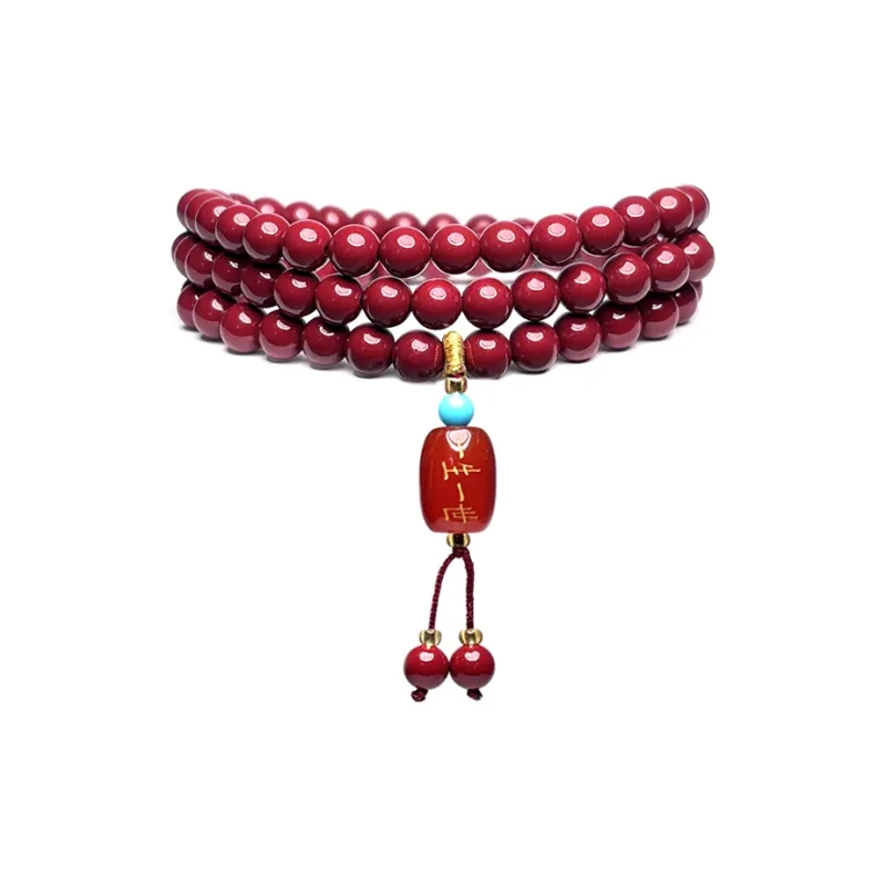 MOUNTAINS AND MANS Reconstructed Cinnabar Eternal Love Beaded Bracelet Unisex-3