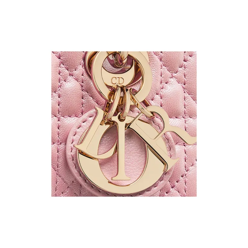 DIOR Lady D-JOY Pearlescent Sheepskin Shoulder Bag Crossbody Bag Handbag Extra Mini Women's Peach Pink-6