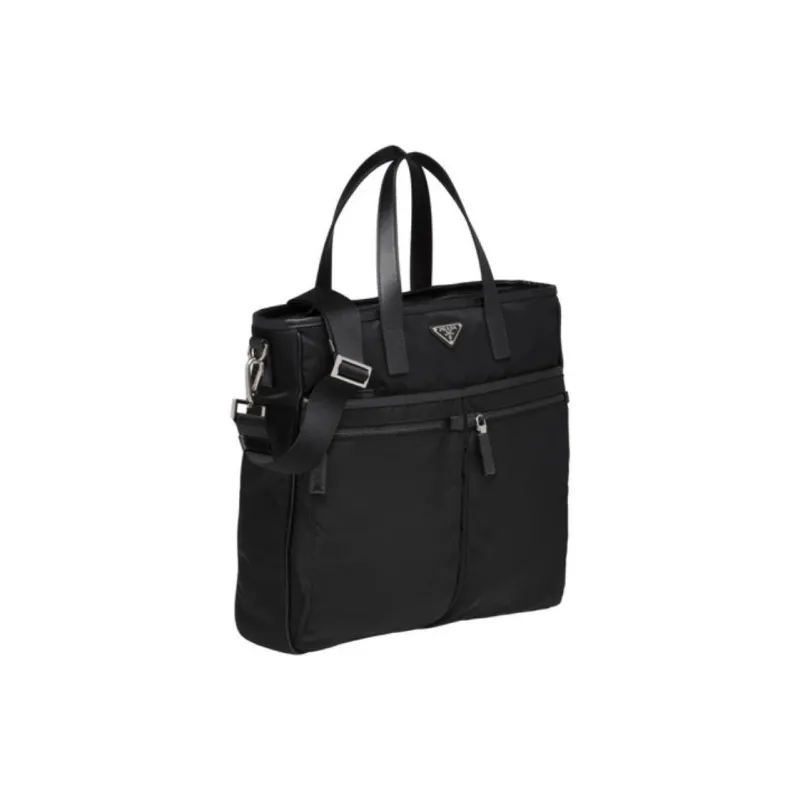 PRADA Saffiano Recycled Nylon With Patchwork Leather Tote Bag, Shopping Bag, Handbag Men's Black-1