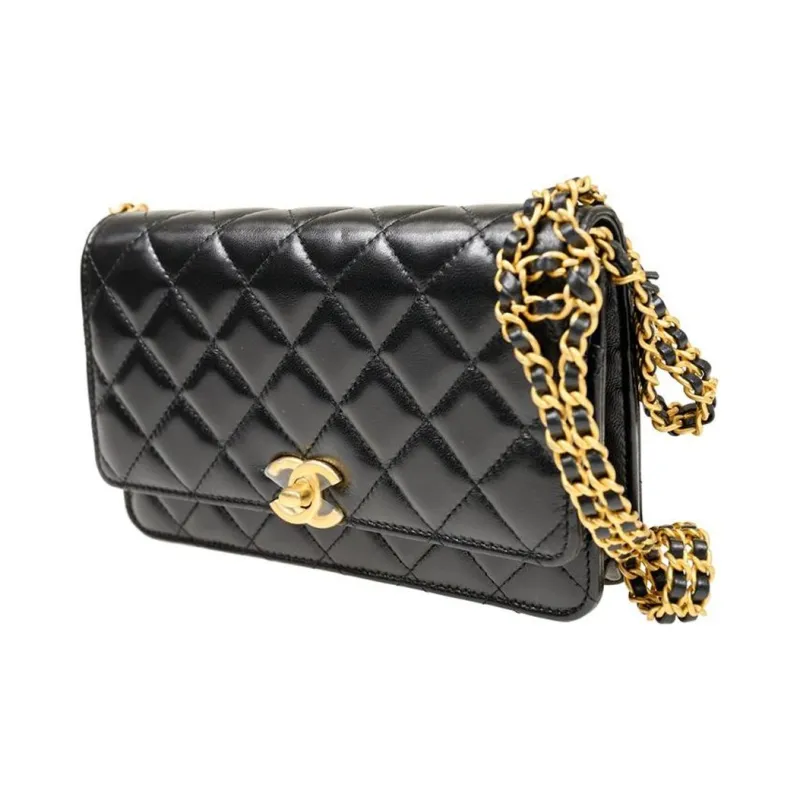 CHANEL Lambskin Shoulder Bag, Crossbody Bag, Wallet Women's Black-1