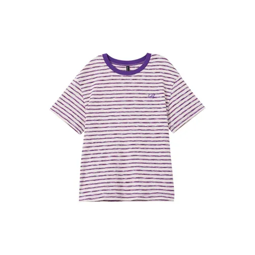 OUNIXUE T-Shirts Women's Purple Apricot Stripe