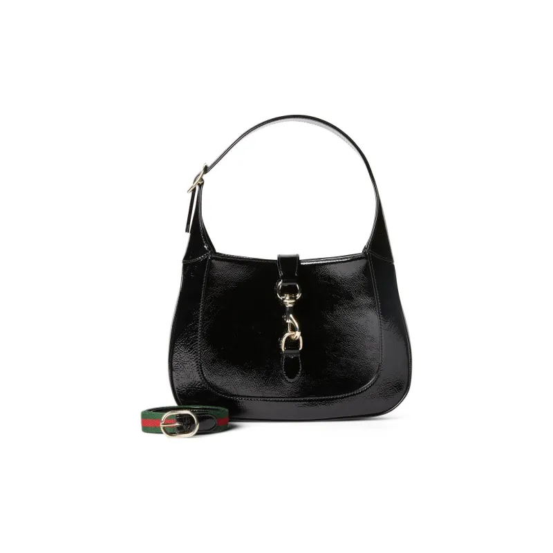 GUCCI Jackie 1961 Patent Leather Handbag, Shoulder Bag Trumpets Women's Black-1