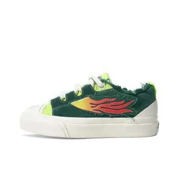 BURNING FLAME Shoes Breathable And Slip Resistant Low Top Canvas Shoes Unisex Neon Green