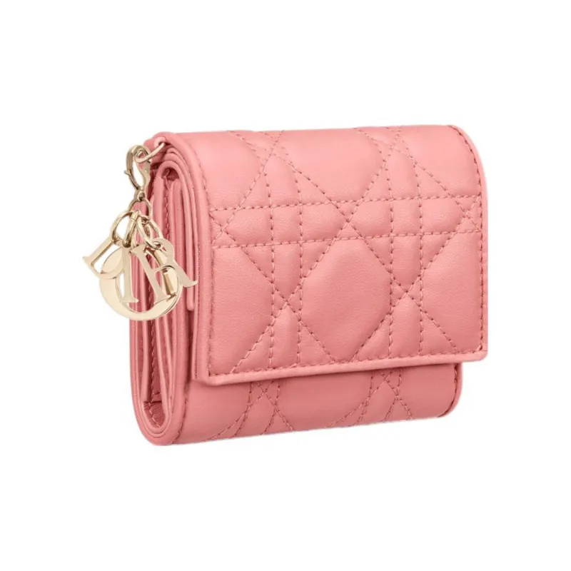 DIOR Lady Dior Soft Lambskin Clutches Card Holder Wallet Women's Light Pink-1