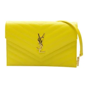 SAINT LAURENT CASSANDREENVELOPE Grained Leather Envelope Bag Chain Wallet Shoulder Bag Crossbody Bag Women's Yellow