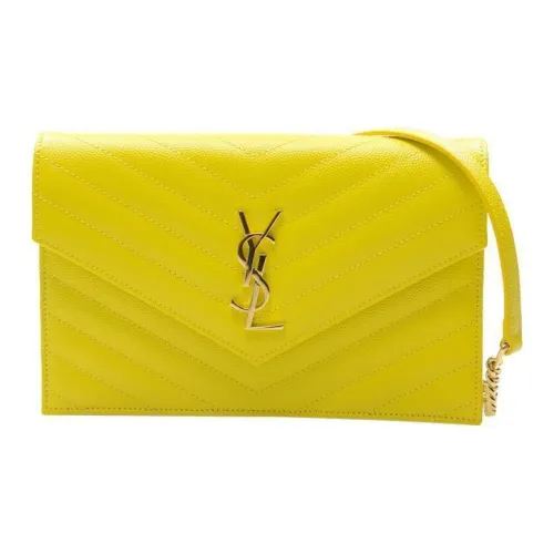 SAINT LAURENT CASSANDREENVELOPE Grained Leather Envelope Bag Chain Wallet Shoulder Bag Crossbody Bag Women's Yellow