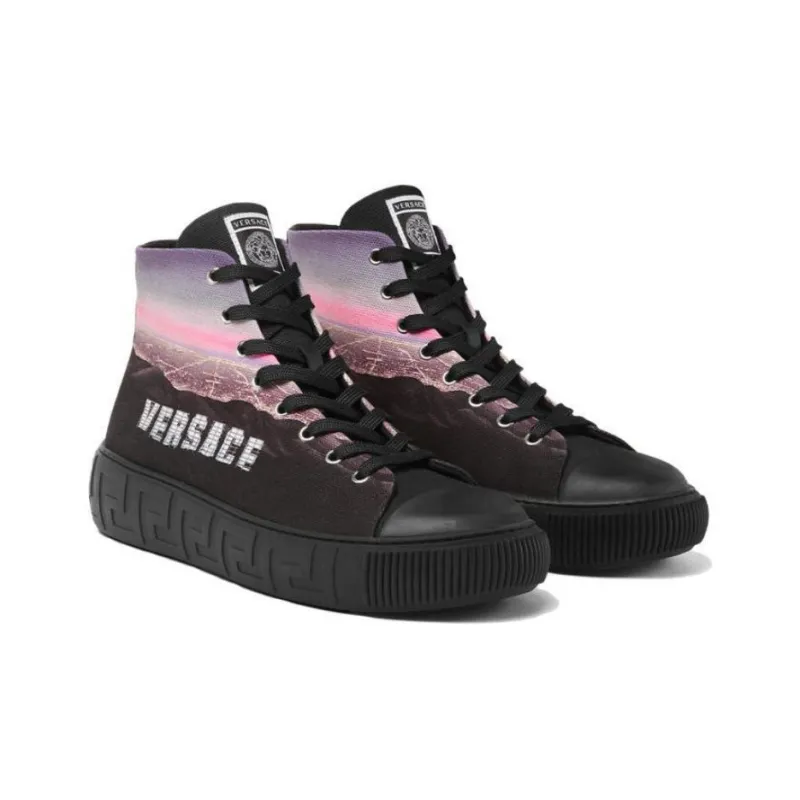 VERSACE High Top Skateboard Shoes Men's Black Pink-2