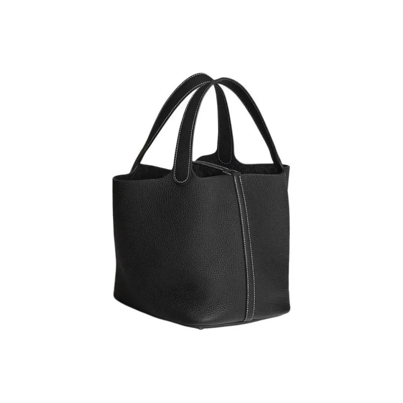 HERMES Picotin Lock Clemence Bullock Leather Basket Bag Handbag Bucket Bag Women's 89 Noir Black-2