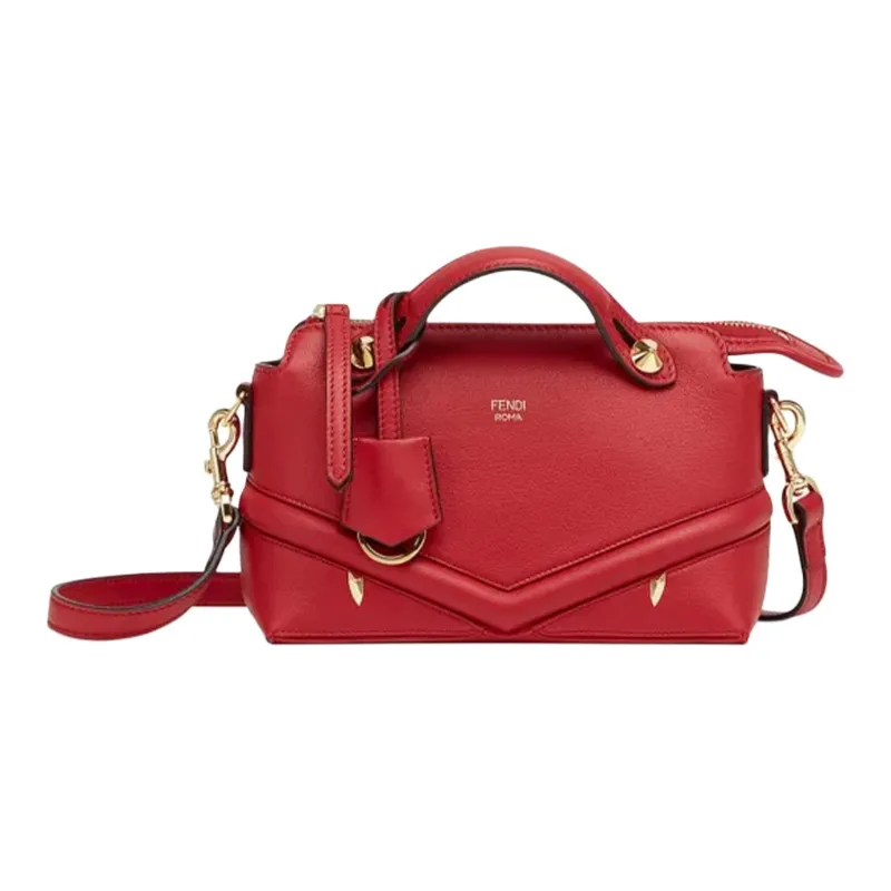 FENDI By The Way Series Cow Leather Boston Bag Shoulder Bag Crossbody Bag Handbag Mini Women's Red-0