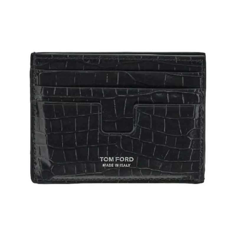 TOM FORD Leather Card Holder, Wallet Men's Black-0