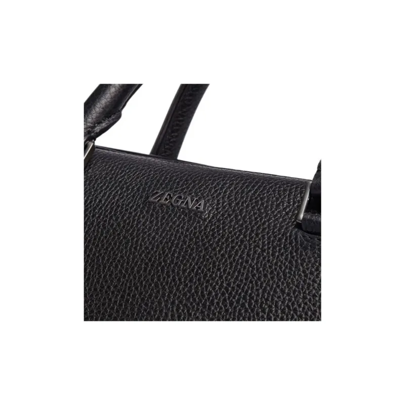 Zegna Calfskin Briefcase Shoulder Bag Crossbody Bag Handbag Regular Men's Black-3