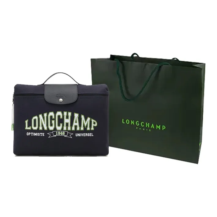 LONGCHAMP Cow Leather Fabric Handbag Regular Unisex Navy-6