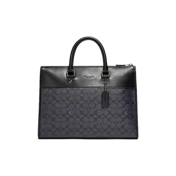COACH Canvas With Leather Briefcase Shoulder Bag Crossbody Bag Handbag Large Size Men's Charcoal Black