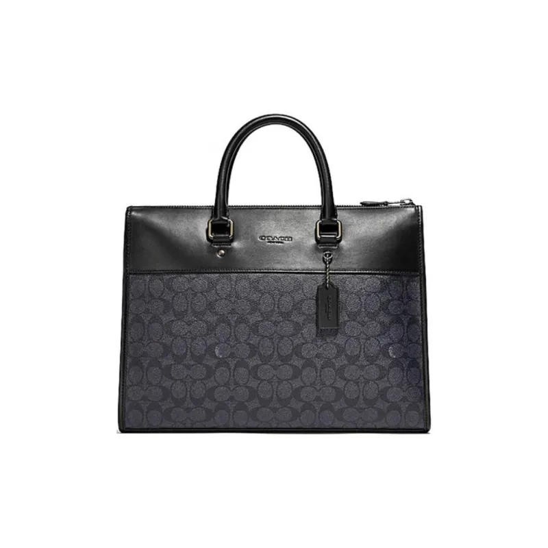 COACH Canvas With Leather Briefcase Shoulder Bag Crossbody Bag Handbag Large Size Men's Charcoal Black-0