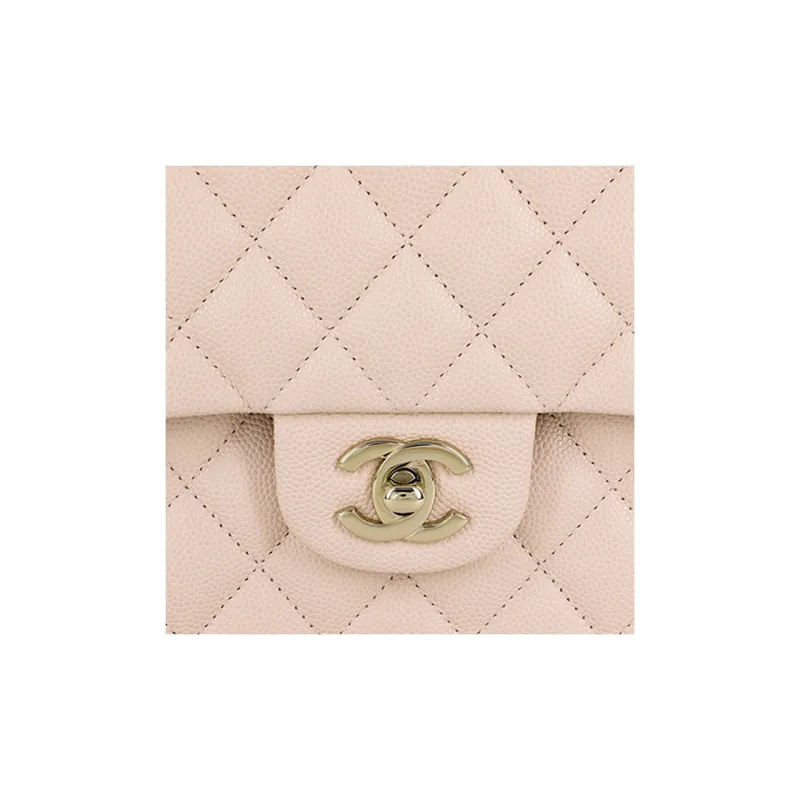 CHANEL Classic Flap CF Grain Calfskin Handbag, Crossbody Bag Women's Ivory-5