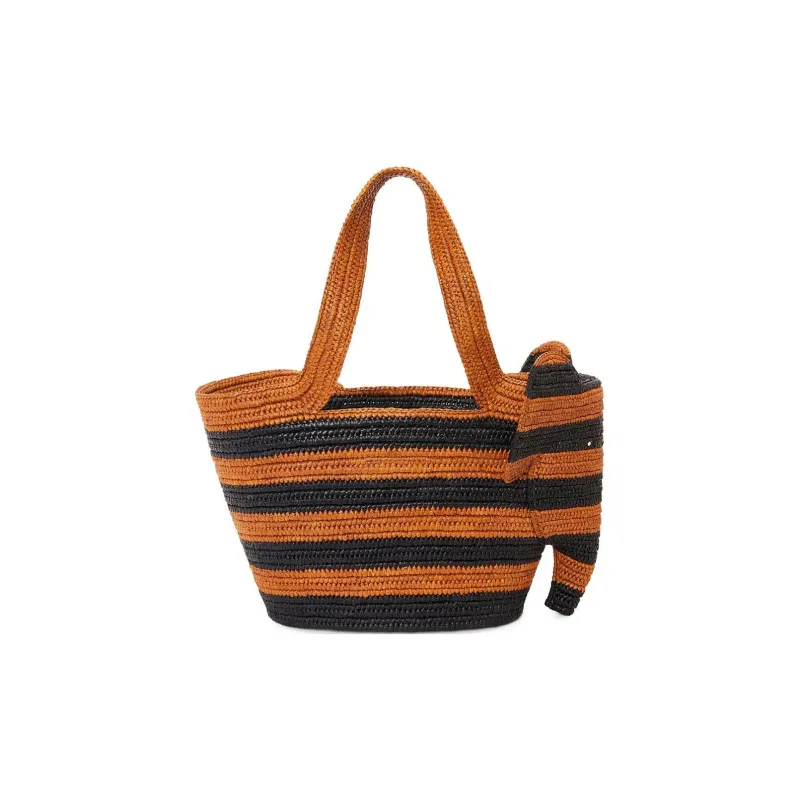 LOEWE BasketAnagram Raffia Fiber Tote Bag, Shopping Bag, Shoulder Bag, Handbag Small Size Women's Black & Bee Gold-2