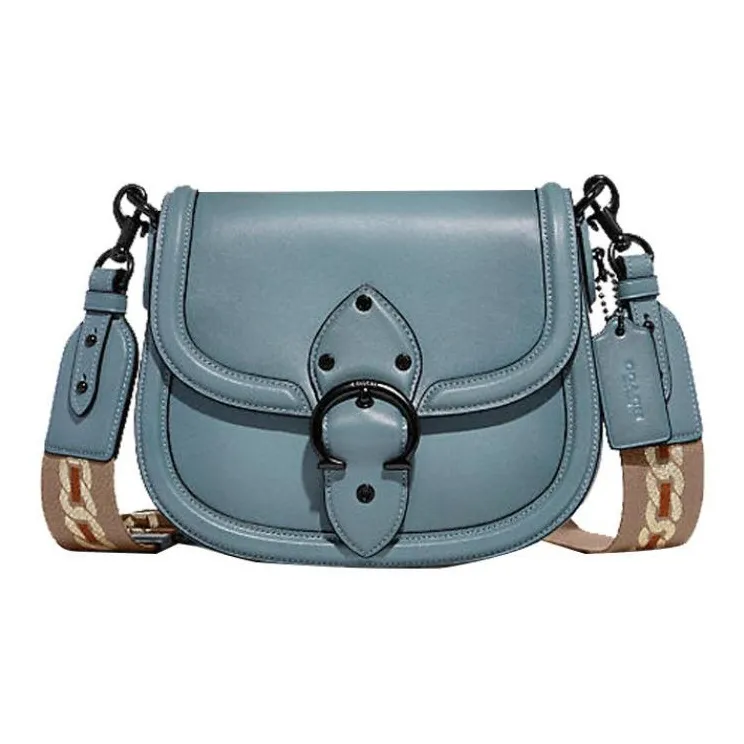 COACH Beat Leather Saddle Bag Crossbody Bag Shoulder Bag Small Size Women's Haze Blue-0