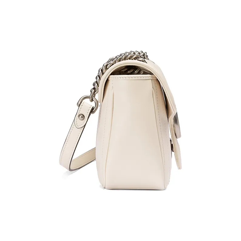 GUCCI GG Marmont Leather Shoulder Bag Crossbody Bag Small Size Women's White-3