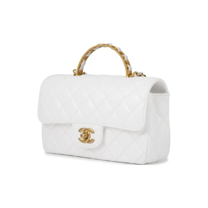 CHANEL Lambskin Flap Bag Handbag, Shoulder Bag, Crossbody Bag Mini Women's White-1