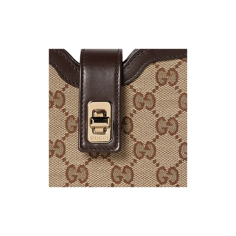 GUCCI Original GG Canvas With Leather Trim Crossbody Bag, Shoulder Bag Women's Beige & Ebony-7