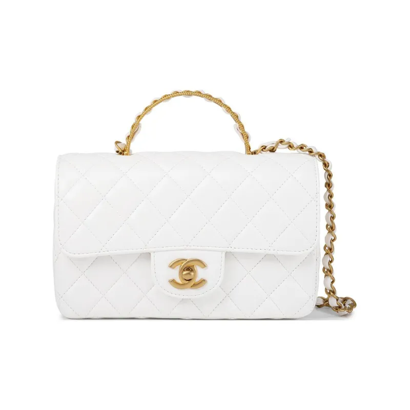 CHANEL Lambskin Flap Bag Handbag, Shoulder Bag, Crossbody Bag Mini Women's White-0