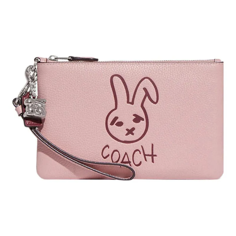 COACH Wristlet Pebbled Leather Wrist Bag Clutch Small Size Women's Pink-0