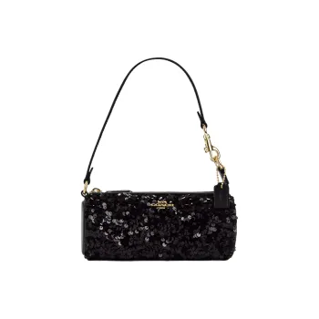 COACH Nolita Sequins Patch Smooth Leather Baguette Bag Shoulder Bag Handbag Small Size Women's Gold & Black